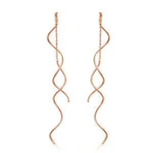 Spiral Bar Threader Earrings Rose Gold Twist Drop